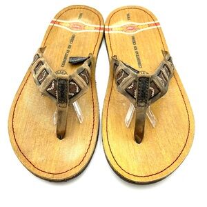 Teva Brown and Tan Leather Sandals with Woven Strap Accent